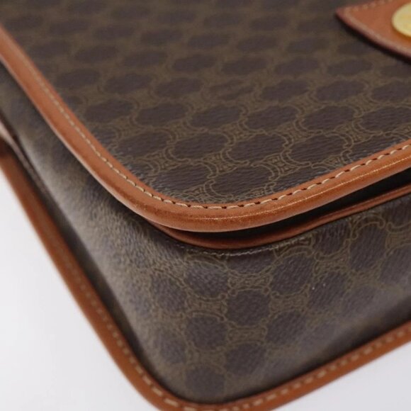 CELINE Macadam Canvas Shoulder Bag PVC Leather Brown Gold Auth 126619 - Picture 4 of 16